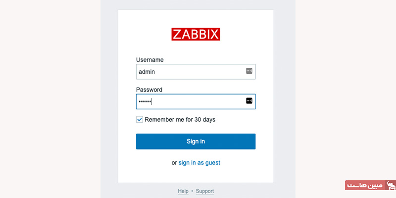 صفحه لاگین zabbix