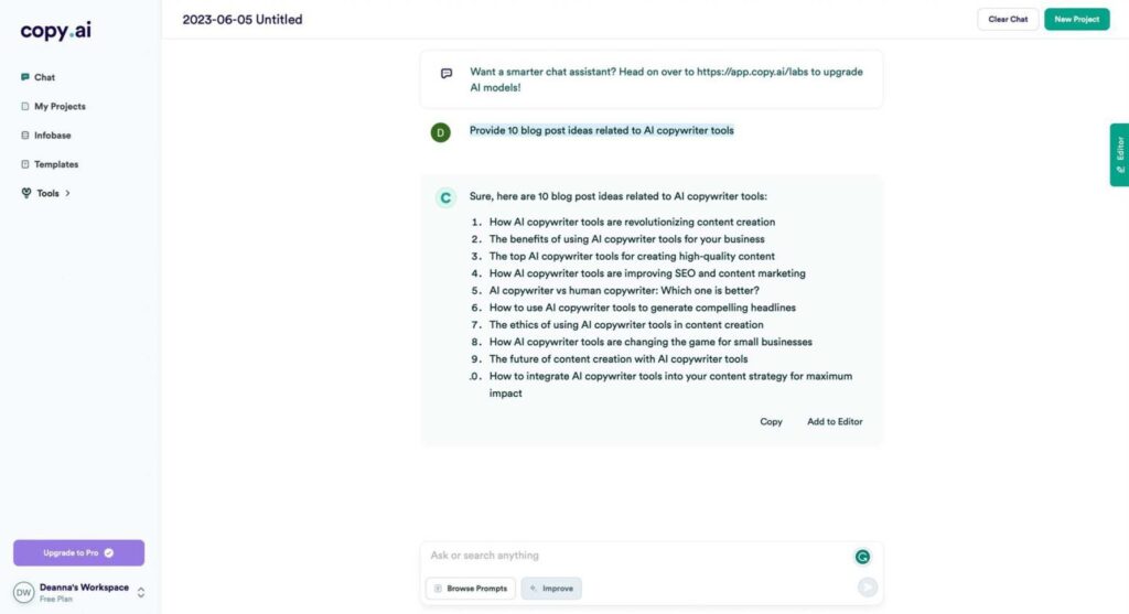 تولید محتوا با هوش مصنوعی Copy ai