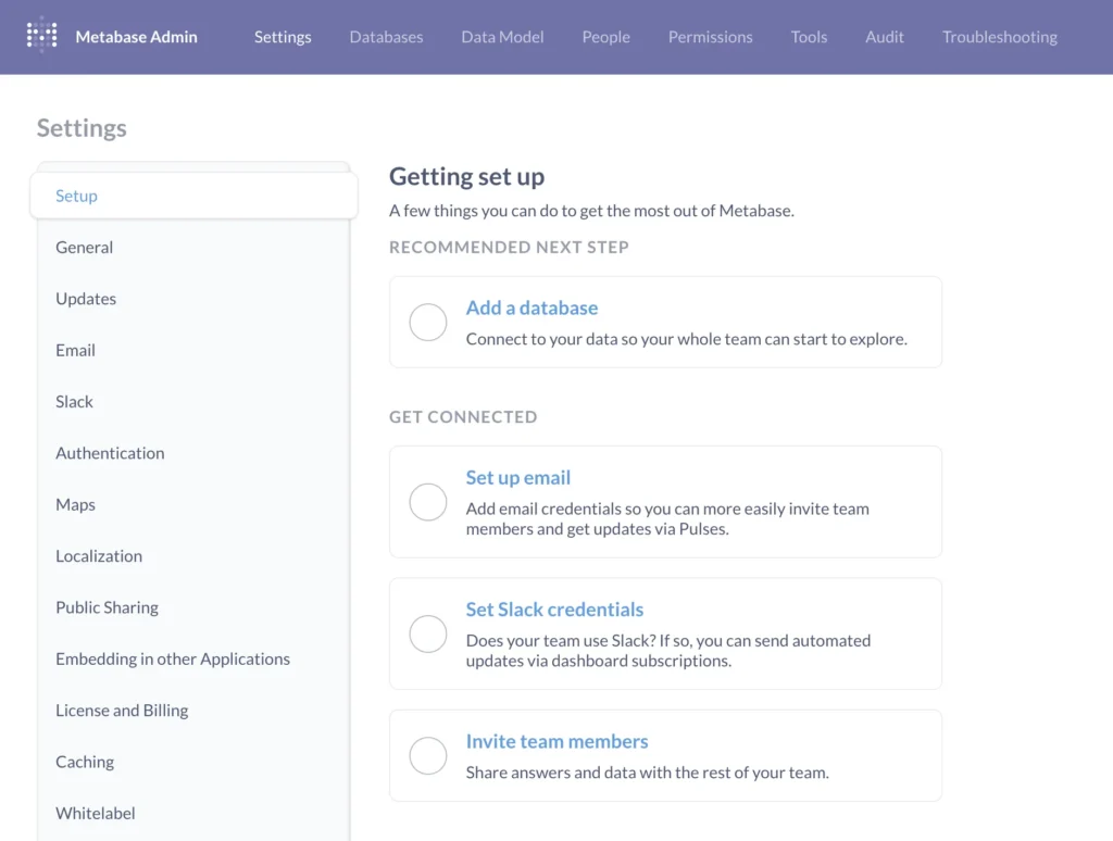 تنظیمات metabase