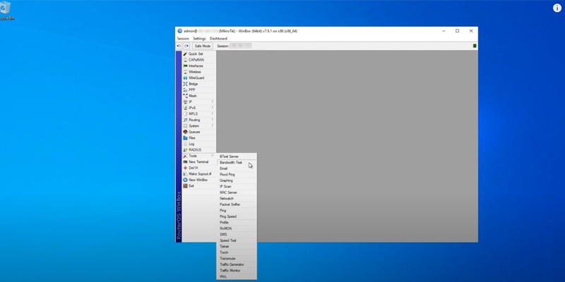 انتخاب bandwidth test از منوی tools