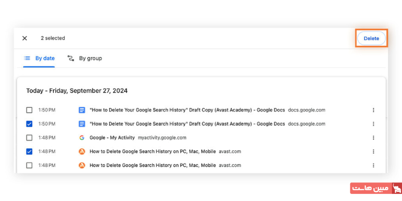 حذف یک آیتم خاص از تاریخچه مرورگر