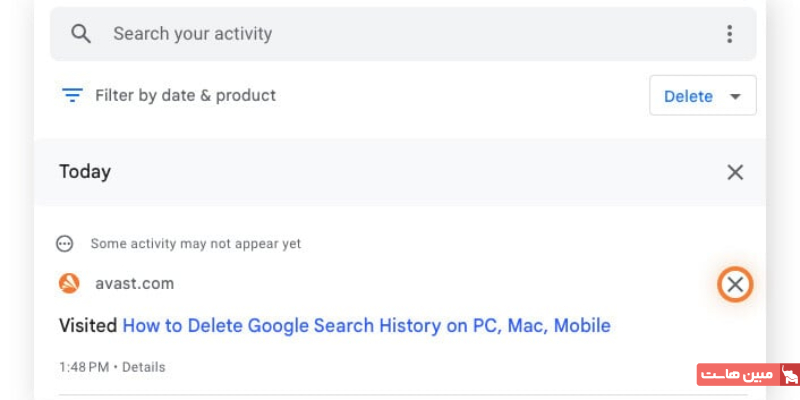 حذف یک آیتم خاص از حساب کاربری گوگل