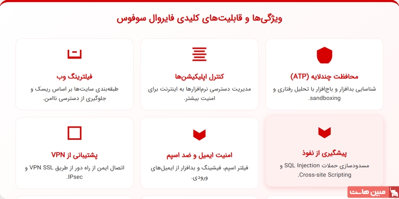 ویژگیها و قابلیتهای کلیدی فایروال سوفوس