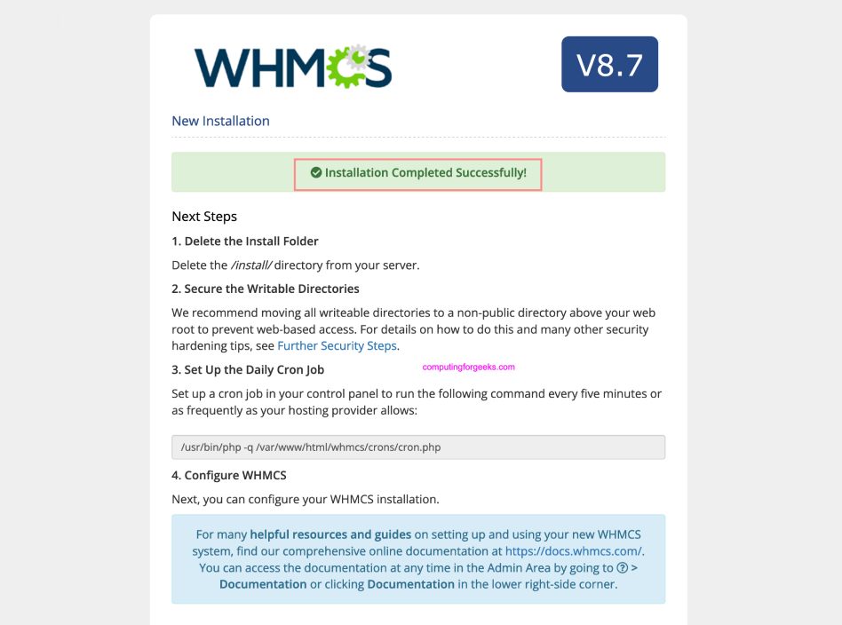 پیکربندی WHMCS از طریق کنسول تحت وب