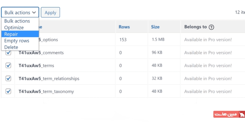اجرای عملیات تعمیر دیتابیس وردپرس