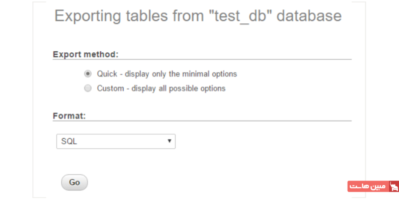 تنظیمات صفحه Export و دکمه Go