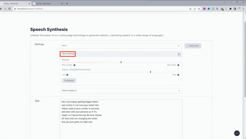 تنظیمات پیشرفته voice settings