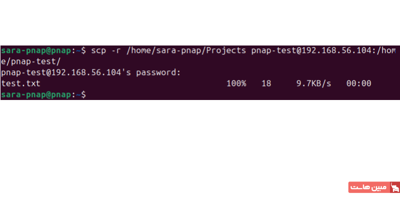 خروجی ترمینال برای scp-r-انتقال یک دایرکتوری