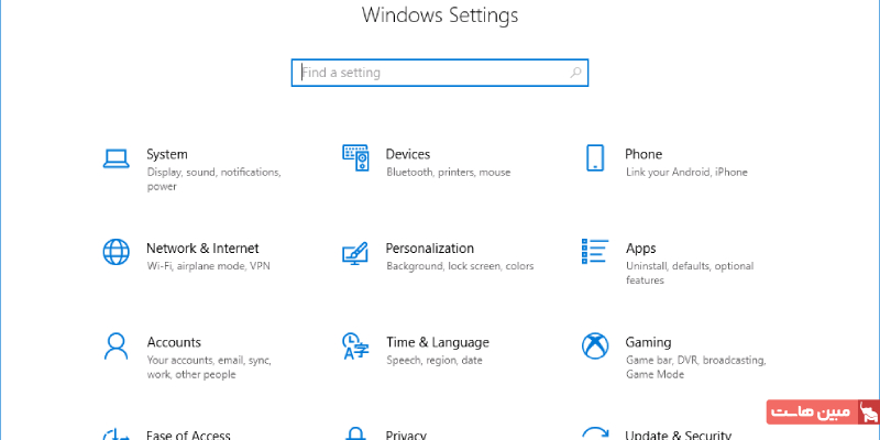 میانبرهای صفحه تنظیمات ویندوز