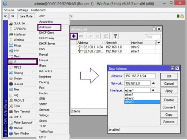 تخصیص آدرس IP برای مسیریابی در میکروتیک