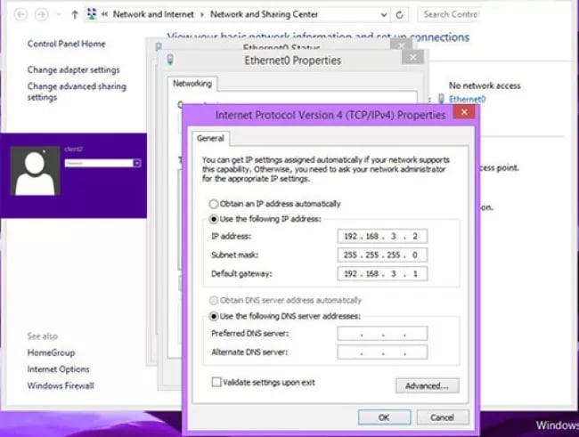 تنظیم gateway در کلاینت