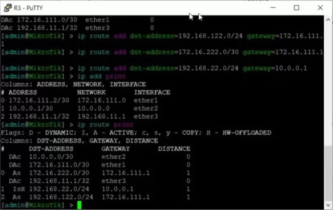 مسیریابی در میکروتیک از طذیق ترمینال