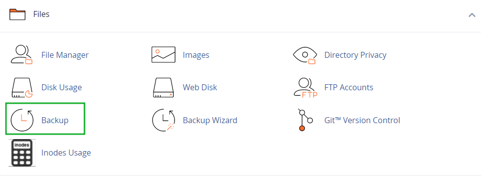 باز کردن منوی بکاپ در cPanel
