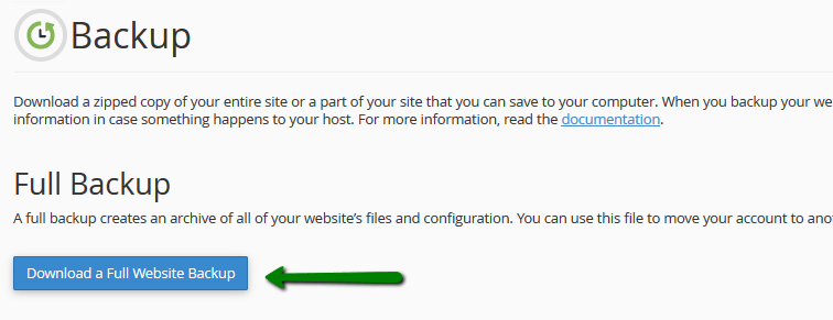 روی Download a Full Website Backup کلیک کنید