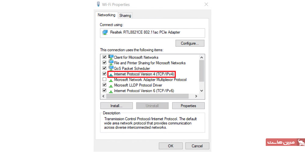 بخش Network شامل آیتم IPv4