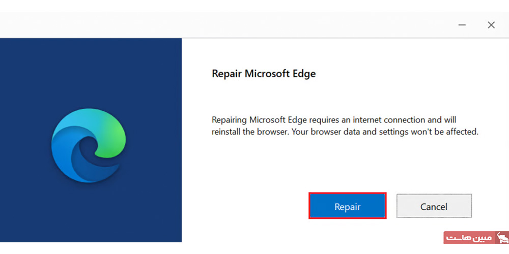 دکمه Repair در پنجره Repair Microsoft Edge Microsoft Edge