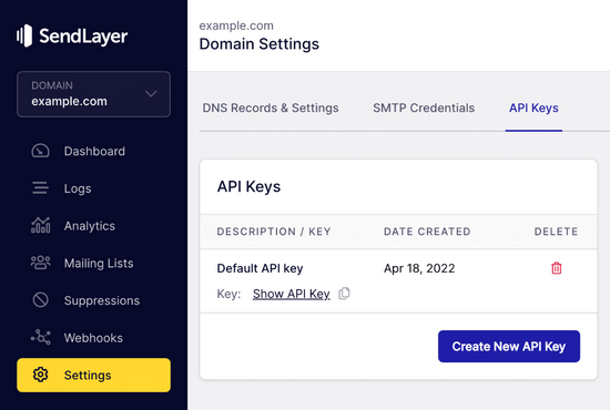 یافتن کلیدهای API در SendLayer