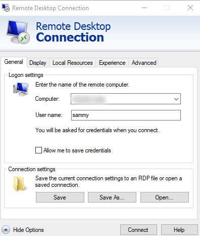 تست اتصال Remote Desktop