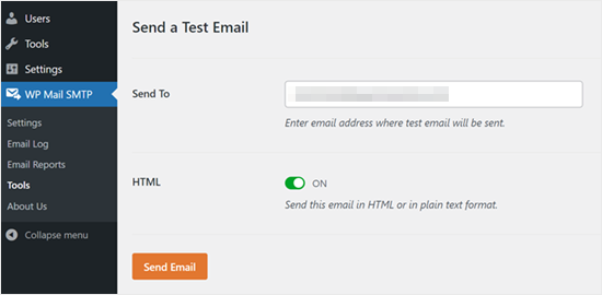 ارسال ایمیل تست با استفاده از WP Mail SMTP