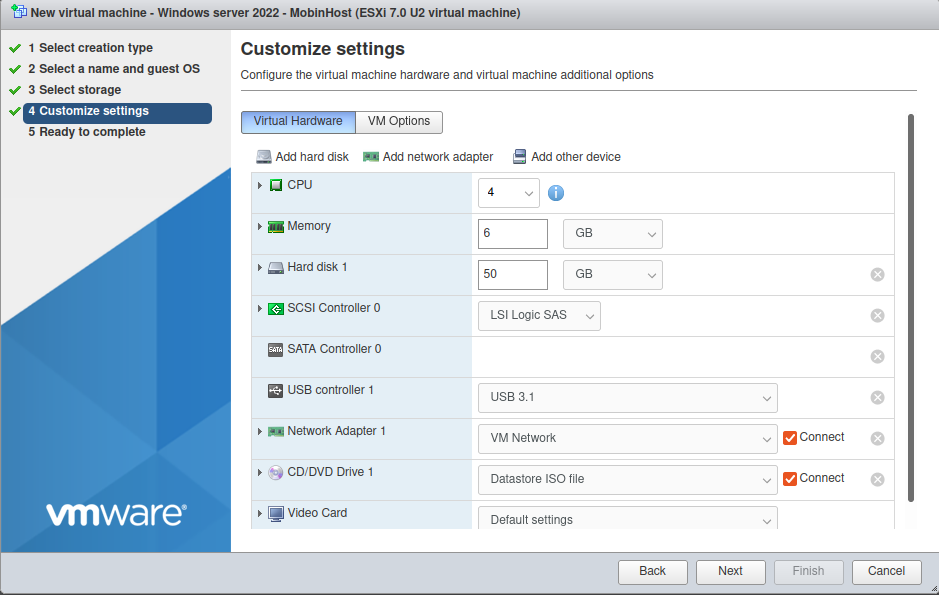 ساخت ماشین مجازی روی VMware Esxi 7.0